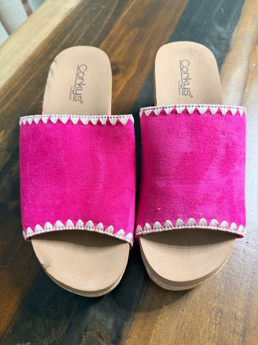 Corkys Bright Pink Suede Slip-On Wedge Mules - Picture 2 of 6